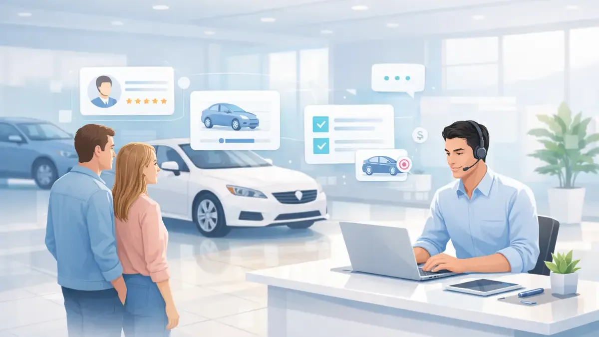 AI conversation qualifying a car buyer lead with vehicle interest, trade-in, and financing questions