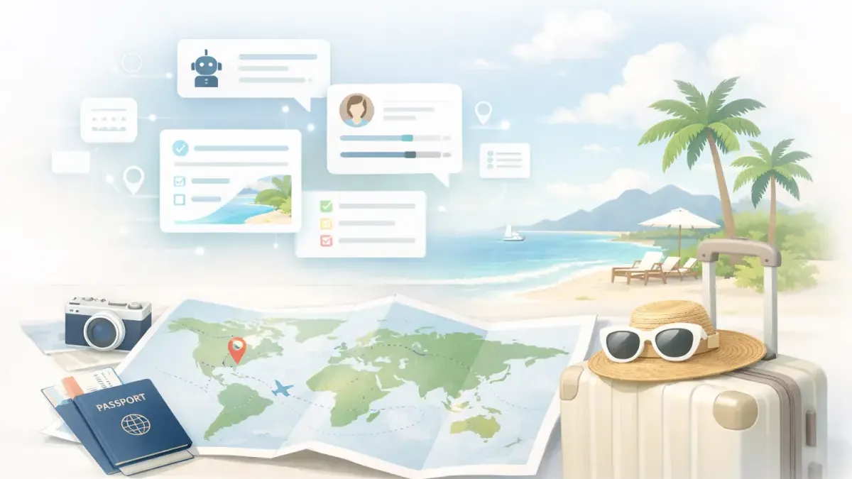 Tour operator consultation with AI intake conversation collecting trip planning details before the sales call