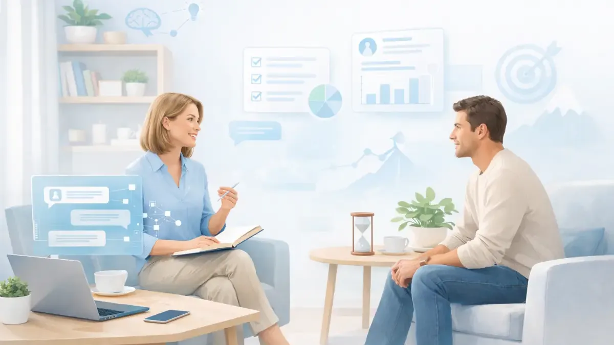 AI conversation qualifying a coaching prospect before a discovery call, collecting goals and budget through natural dialogue