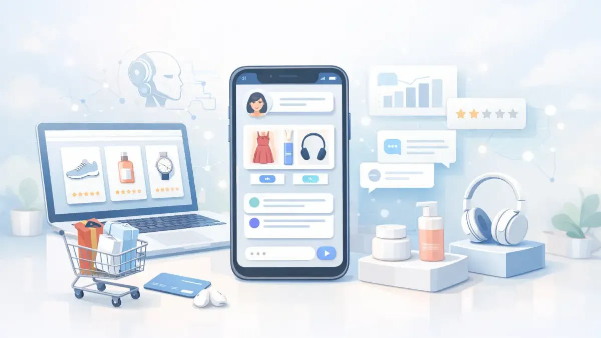 AI conversation guiding a shopper through a product recommendation quiz with personalized results