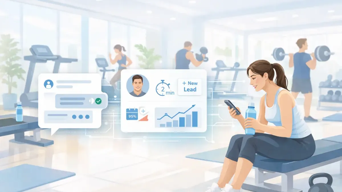 AI conversation responding instantly to a gym membership inquiry with qualification questions