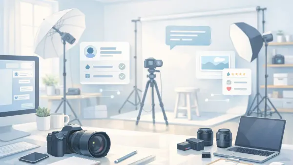 AI conversation collecting pre-session questionnaire data from a photography client through natural dialogue instead of a static form