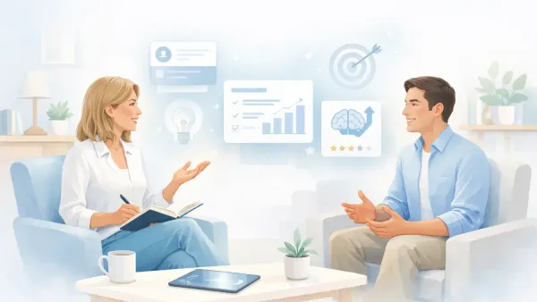 AI conversation collecting a coaching client's action item completion, weekly wins, and current obstacles in a pre-session check-in — delivering a structured brief to the coach before the call starts