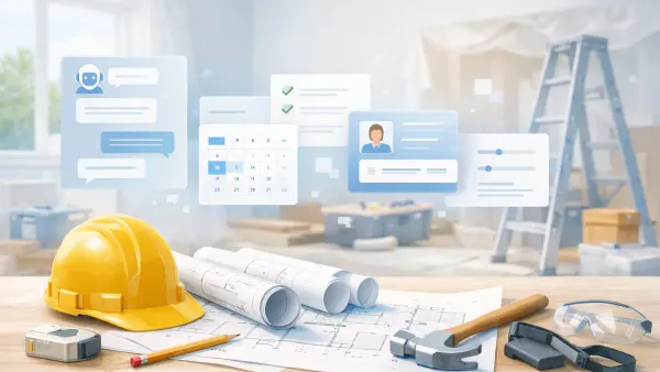 Contractor estimator reviewing AI-collected intake brief with project scope, access requirements, and budget range before a site visit
