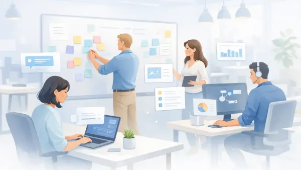 AI conversation collecting a creative brief from a marketing agency client, extracting positioning, audience, and tone through natural dialogue