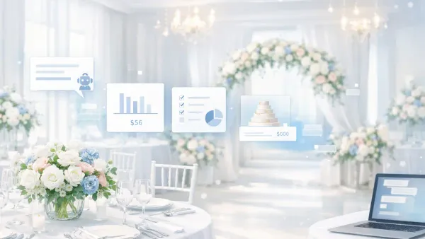 Event planner reviewing AI-collected brief with guest count, budget range, and event timeline before a client consultation call