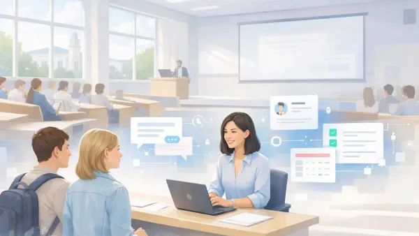 AI conversation collecting student intake — academic background, FAFSA status, intended major, and advising barriers — before a higher education advising appointment