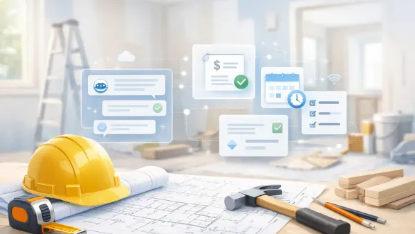 Contractor estimator reviewing an AI-collected project brief — scope, timeline, and budget range captured conversationally before the first site visit