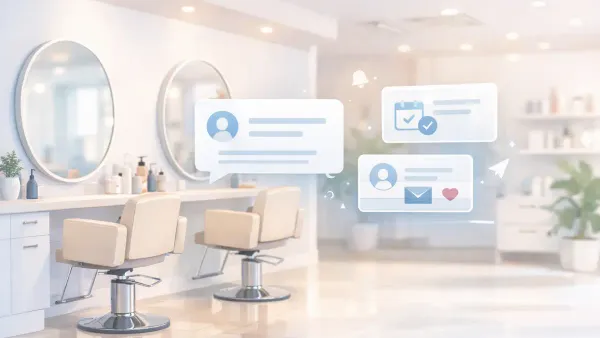 AI conversation on a phone at 9pm capturing a first-time salon client's service preference, stylist request, and preferred schedule — before the salon opens and before a competitor responds