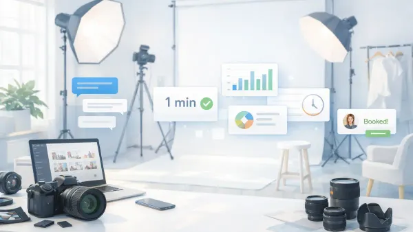 Photographer reviewing an AI-collected inquiry brief on a phone — event date, venue, style preference, and availability confirmed before the Monday morning inbox check